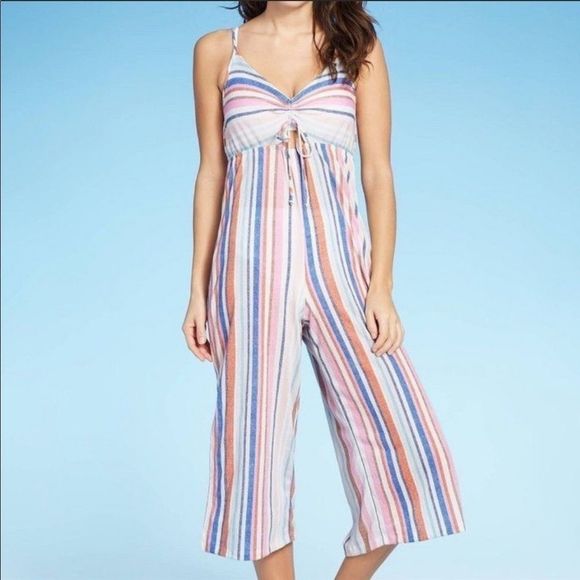 XHILARATION Striped Cropped Coverup Jumpsuit  - Picture 6 of 9